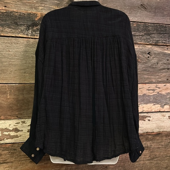 Free People Black Gauze Oversized Button Down - Picture 3 of 12